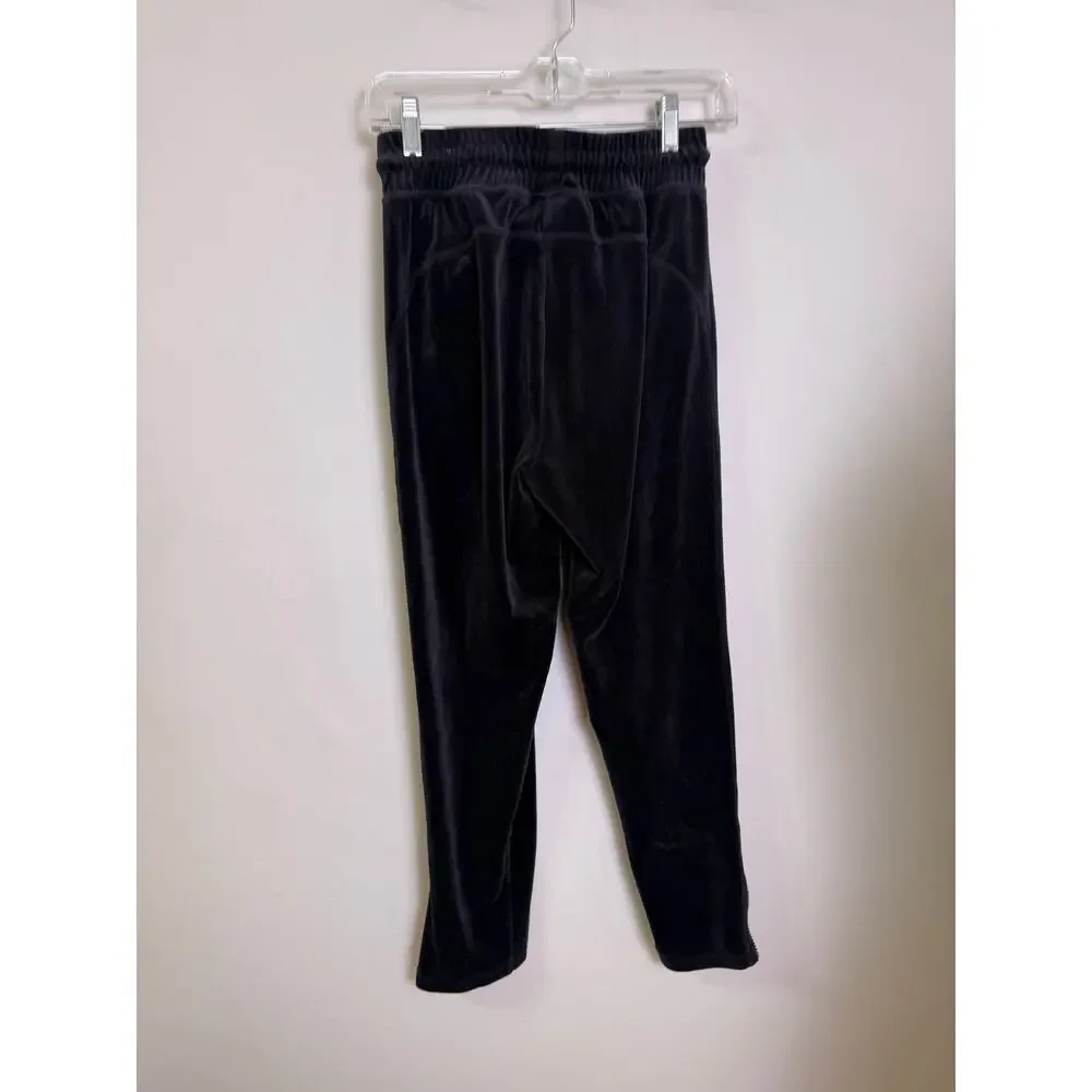 PINK Victorias Secret Pink Black Velvet Sweatpants Tapered Ankle Zipper Size S - Picture 3 of 4
